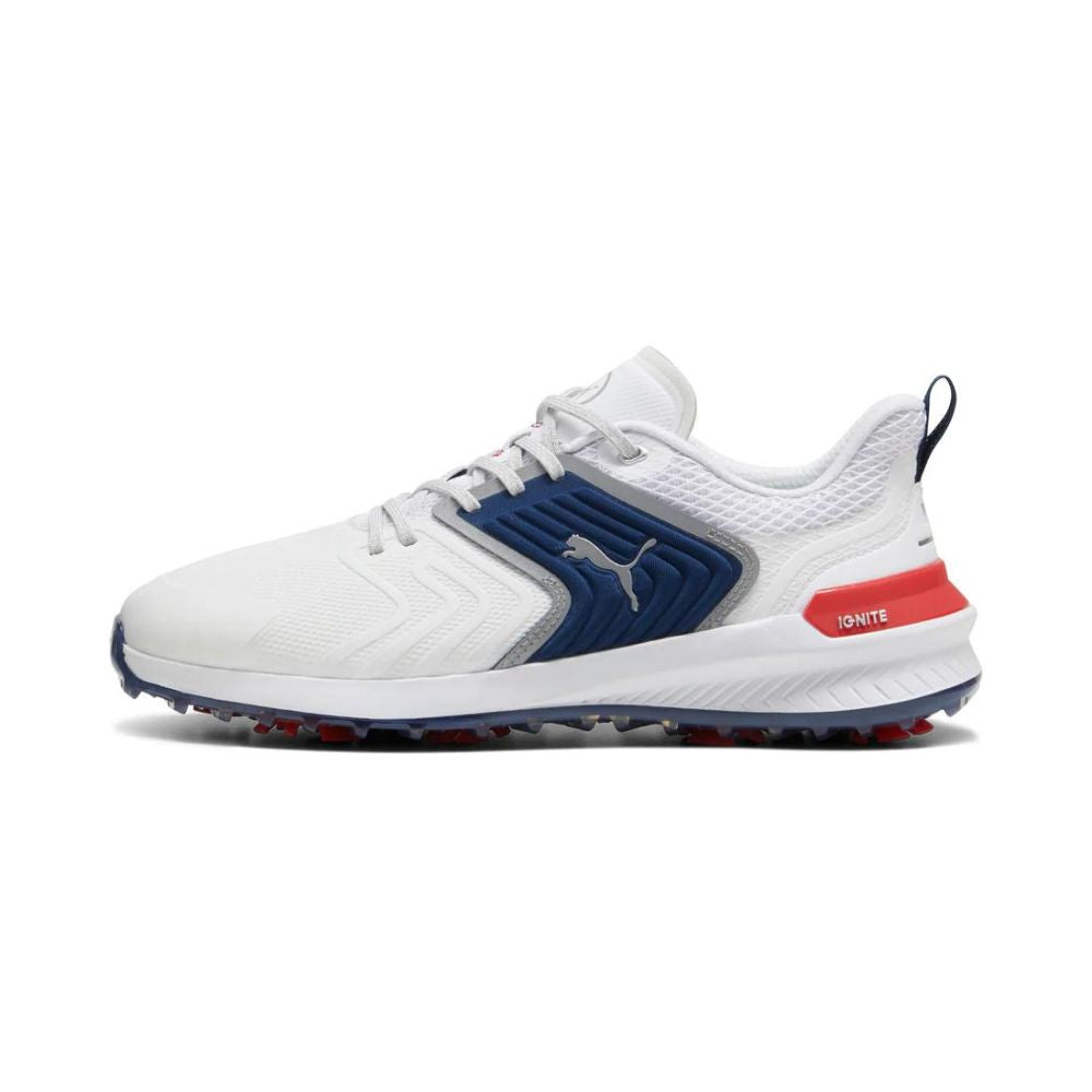 Puma Men&#39;s IGNITE Innovate Wide Golf Shoes - Puma White / Persian Blue / Strong Red