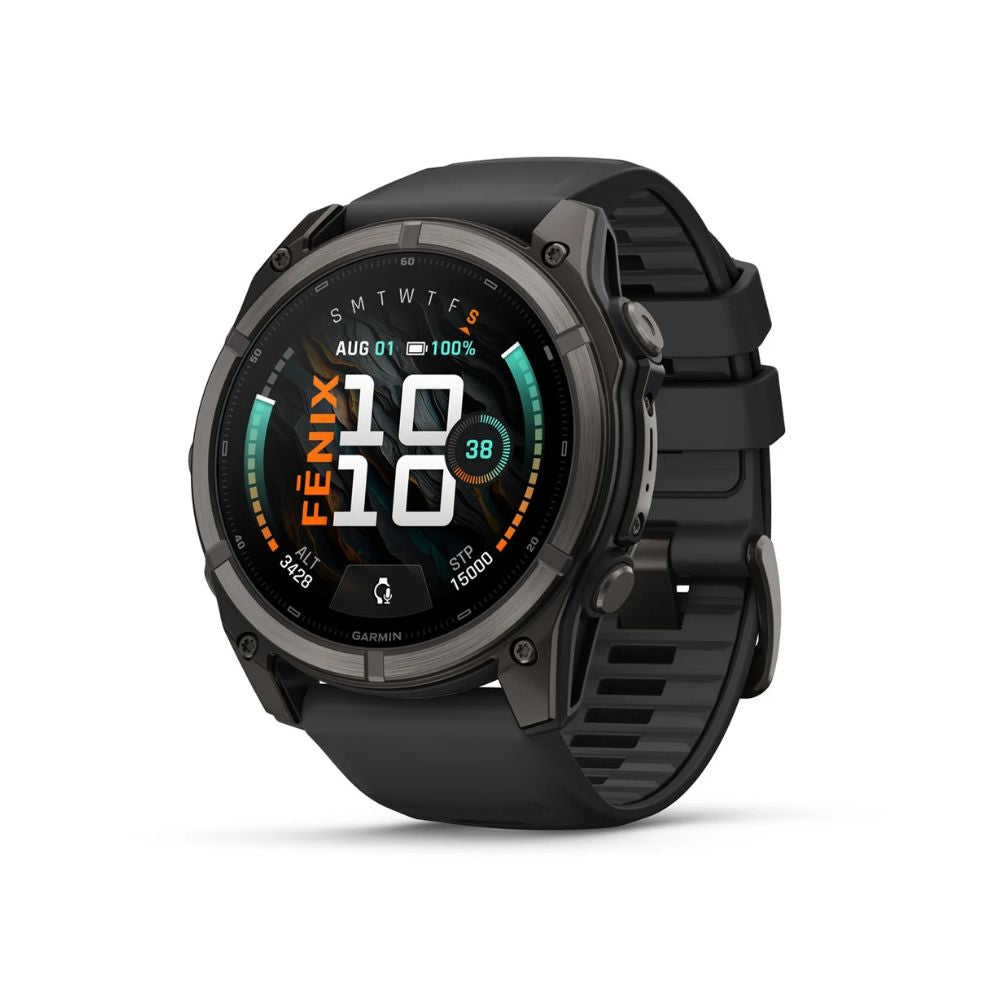 Garmin Fenix 9 GPS Watch 51mm Carbon Gray DLC Titanium with Black Silicone Band
