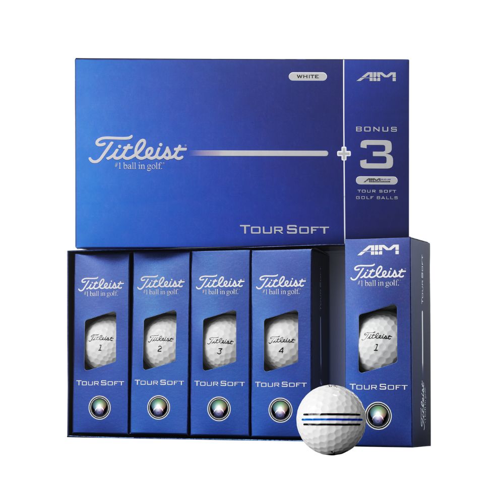 Titleist 2026 Tour Soft White Golf Balls - 1 Dozen + AIM Sleeve